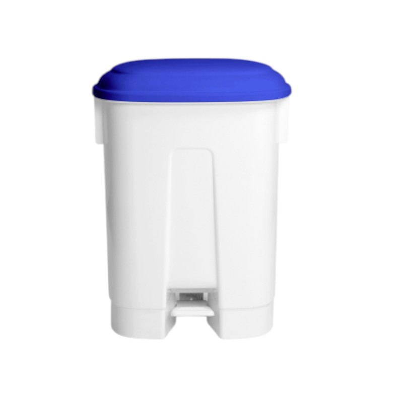 Witte afvalbak 60 l - Met pedaal en blauw deksel - Derby XL